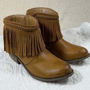 Corkys Women's 9 Tan Arcadia Fringe Western Cowgirl Leather Ankle Booties Boho